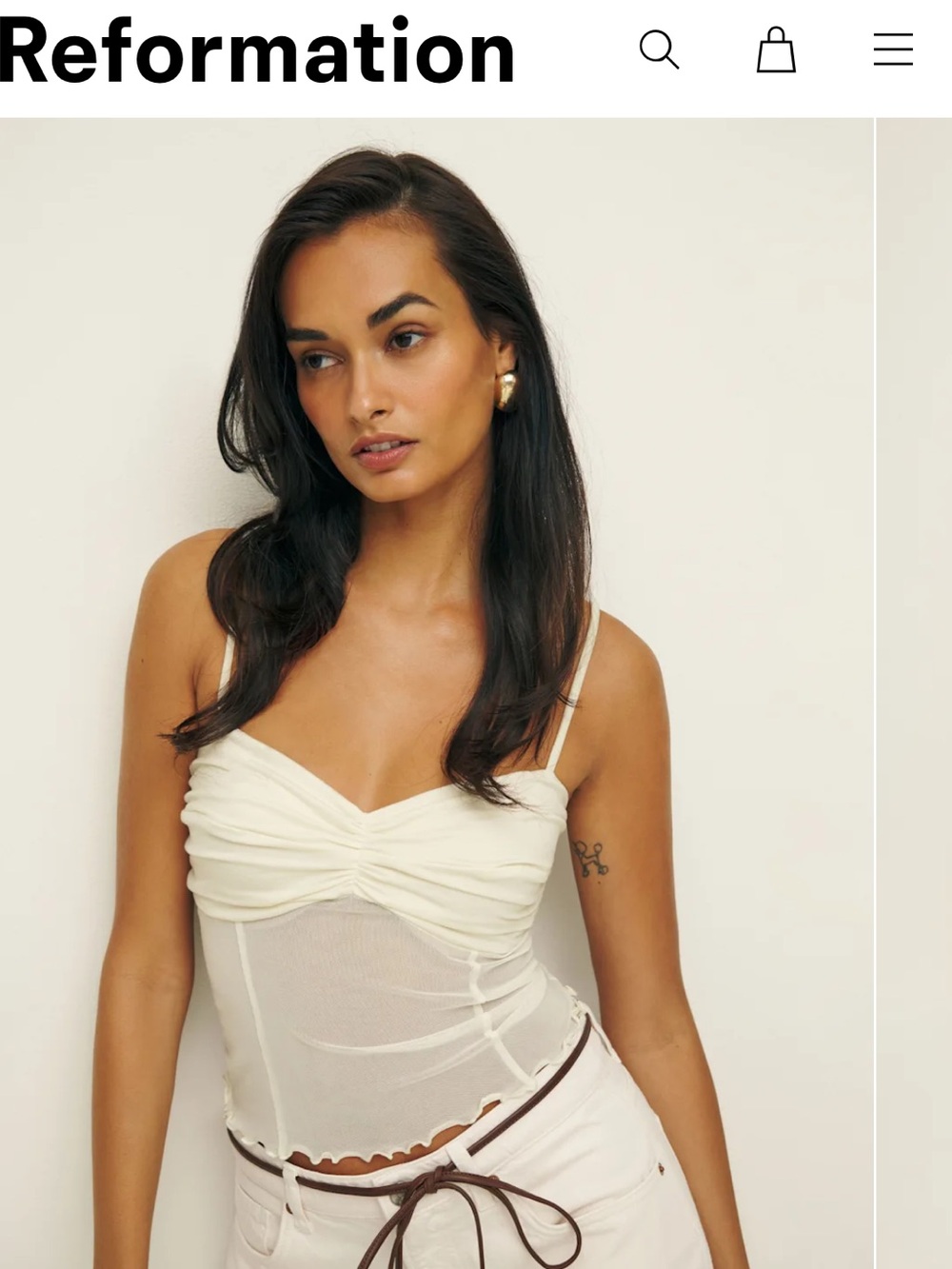 Reformation New with tags- Milly Ivory Ruched Mesh Camisole